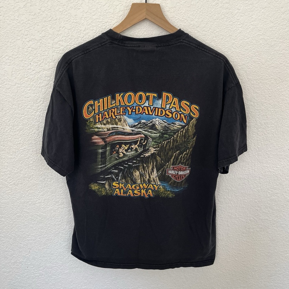 Vintage Harley Davidson Chilkoot Pass Skagway Alaska Mens XL Black Y2K